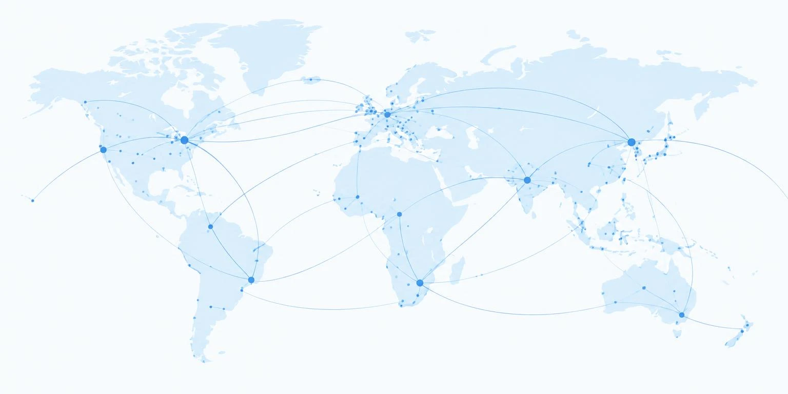 Illustratieve wereldkaart met verbindingen tussen internationale B2B-markten